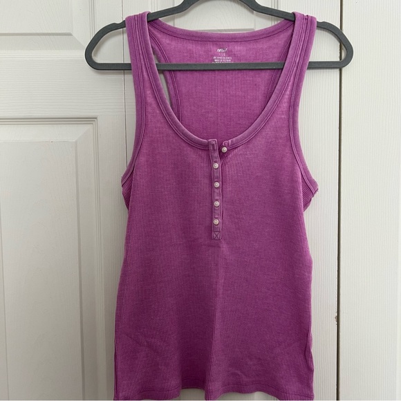aerie Tops - Aerie Button-Up Magenta Pink/Purple Ribbed Henley Tank Top Sz Large